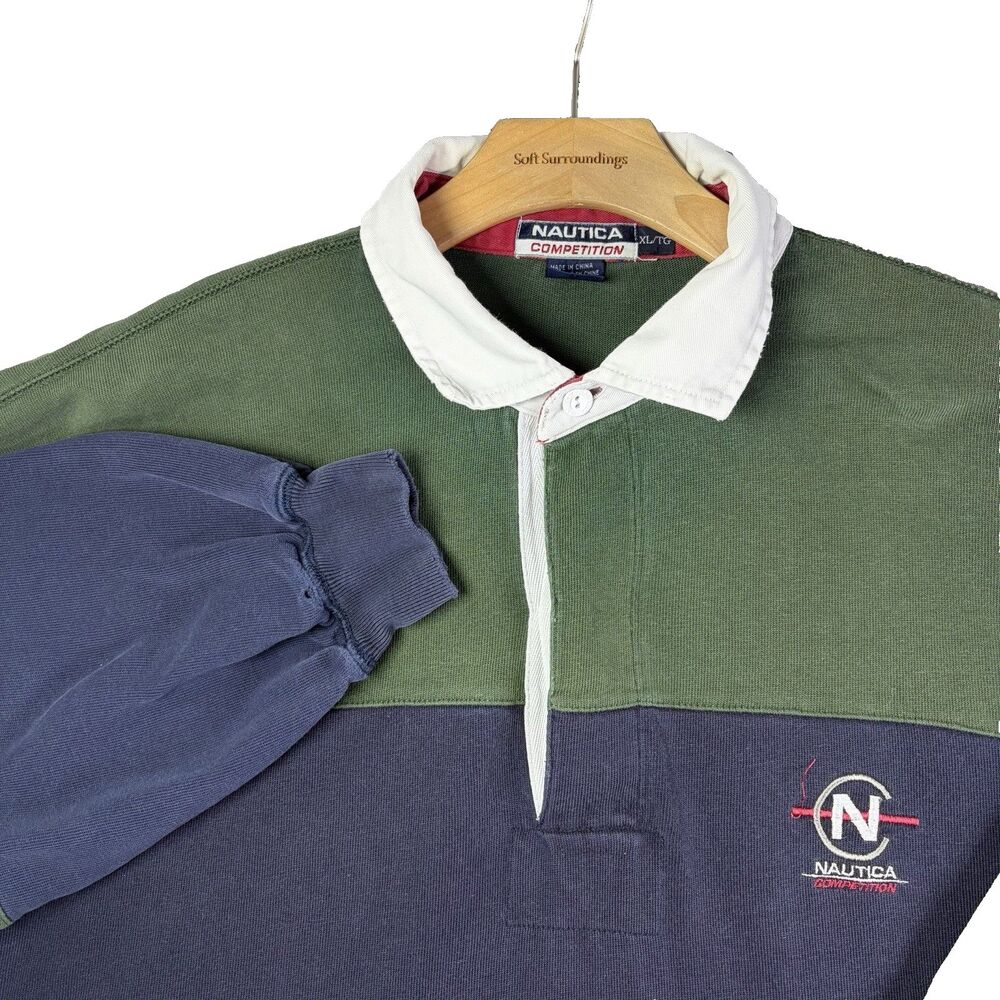 Nautica Competition Rugby Polo Mens XL Long Sleeve Preppy Activewear Stripes